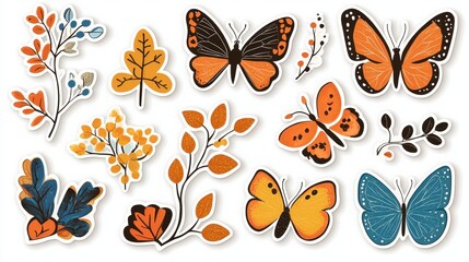 Cute Butterfly Stickers with Floral Elements