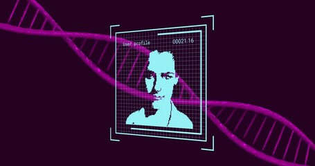 Wall Mural - animation of data processing and people icons over dna strand