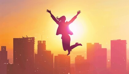 Empowered at Dusk: A Businesswoman's Leap into Success