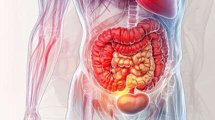 An anatomical diagram depicts peritonitis, emphasizing its inflammation, symptoms, and treatment strategies in a clear and informative manner.