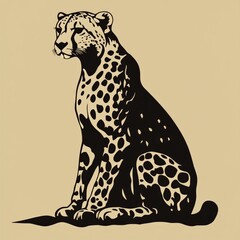 Canvas Print - A cheetah sits with its paws tucked in, its black spots are prominent against the tan background.