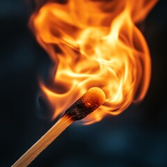 Wall Mural - A close-up of a lit match with a bright flame and smoke.