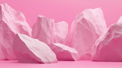 Abstract pink geometric background with stone and rock shapes minimalist mockup for display or showcase 3D rendering