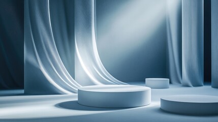 Aufkleber - Abstract 3D space featuring realistic cylindrical pedestals Minimalistic setting for product display mockups Geometric forms in 3D rendering for stage showcases