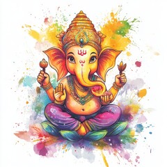 Wall Mural - A colorful illustration of Ganesha, the Hindu god of wisdom, prosperity, and new beginnings.