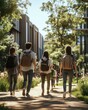 © TimosBlickfang - Four students walking along a campus path with backpacks.