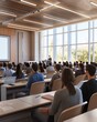 © TimosBlickfang - Large lecture hall with students watching a presentation.