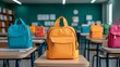 © Raitalinn - A bright yellow backpack rests on a desk, ready for the school day ahead.