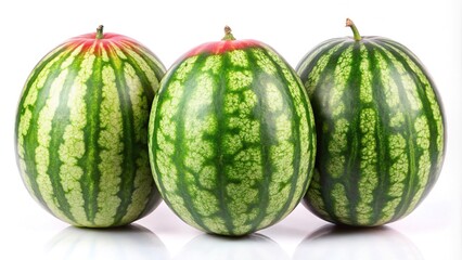 Three ripe watermelons macro isolated on white background