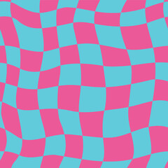 endless, seamless checkered pattern. distorted shapes. pink and blue gamma. psychedelic ornament for