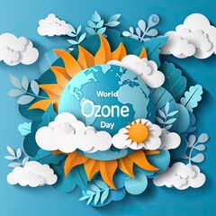 Wall Mural - Ozone day posterdesign with paper cut