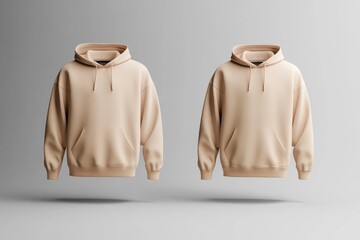 Mockup Of Oversized Beige Hoodie Front And Back View