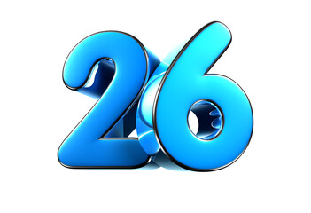 Blue number 26 3d illustration. Advertising signs. Product design. Product sales