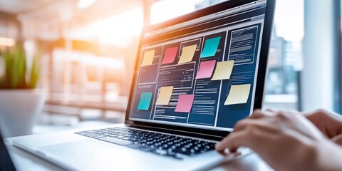Sticky Notes On Laptop Screen For App Flow, Night Setting