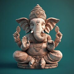 Canvas Print - A detailed sculpture of Ganesha, the Hindu god of wisdom, prosperity, and good fortune, seated in a meditative pose with his trunk raised and his hands in a gesture of blessing.