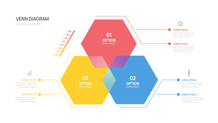 Wall Mural - infographic hexagon geometric venn diagram chart template for business presentation with venn diagra