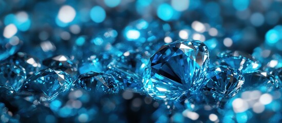 Wall Mural - A close-up of sparkling blue diamonds scattered elegantly.