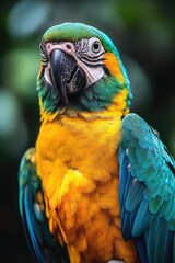 Wall Mural - Blue and yellow macaw posing with bright yellow and blue feathers