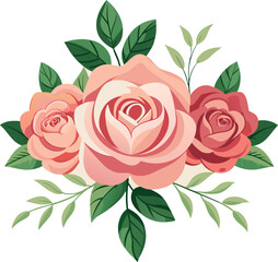 Wall Mural - a drawing of roses with green leaves and pink leaves.