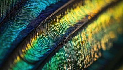 Wall Mural - Close-up of iridescent feathers displaying vibrant colors.