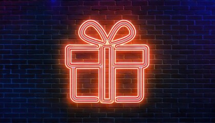 Wall Mural - neon chirsmas gift on brick wall