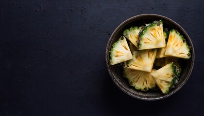 Canvas Print -  pineapple in a bowl on a black background, top view, copy space