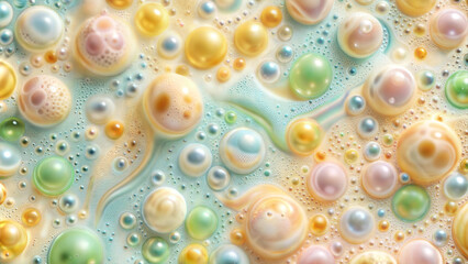 Colorful liquid soap bubbles with soft textures and pastel colors for creative backgrounds