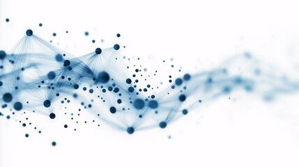 Wall Mural - data stream: abstract blue particles and network connections flow across a white background, represe
