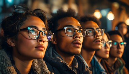 Wall Mural - Curious observers wearing glasses engaged in a moment of intrigue