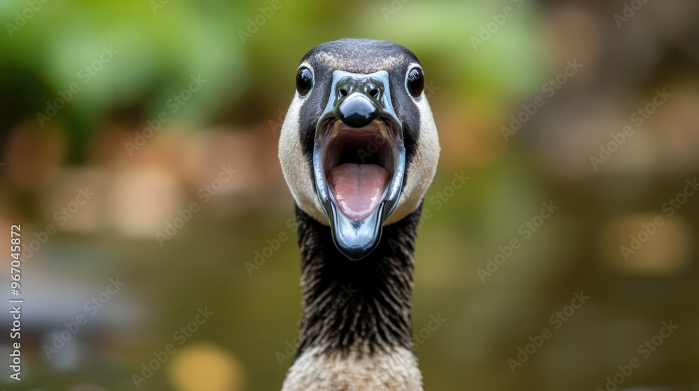 A close up of a duck with its mouth open and tongue out, AI Stock Photo ...