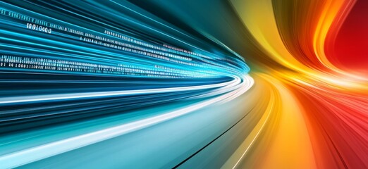 Digital technology background with binary code and blurred speed lines