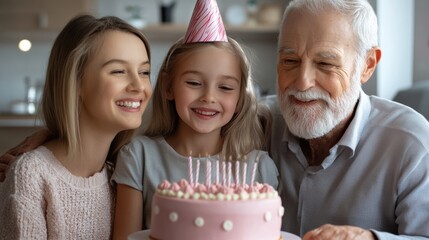 Sticker - A man and woman with a little girl in front of her birthday cake, AI