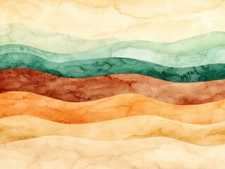 Wall Mural - Abstract Watercolor Background with Wavy Stripes in Warm Colors.