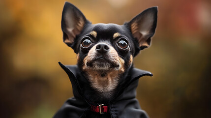 CHIHUAHUA dressed as a vampire with a cape, dog in costume, Halloween pet portrait