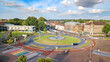 © Iuliia Sokolovska - Road ring junction with bike paths and pedestrian crossings aerial drone view from above, urban transportation, Venlo, Netherlands
