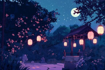 A Serene Moonlit Garden With A Wrought Iron Gate And Moonlit Roses. Cozy Vibe, Generative AI