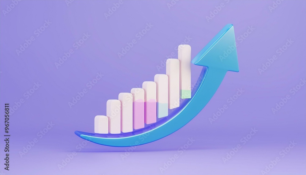 Stylized graphic of a rising bar chart with an upward arrow ...