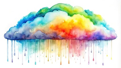 Wall Mural - Watercolor painting of a cloud with rainbow colored rain