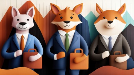 Sticker - Three cartoon animals in business suits standing next to each other, AI