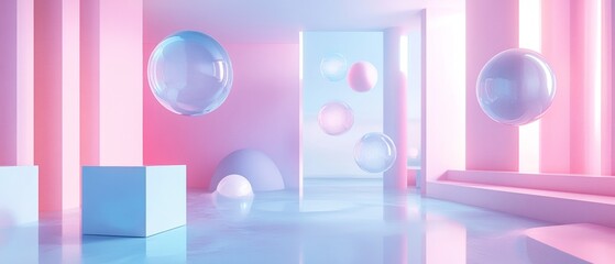 A room with pink walls and a blue floor