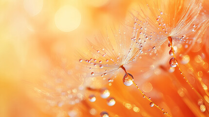 Close up of dandelions flower with morning dew 