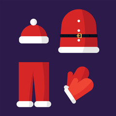 Details of Santa's Christmas costume on dark background. Christmas and New Year concept.