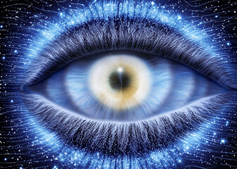 Wall Mural - abstract illustration of universe and looking eye, meditation concept created with generative ai technology