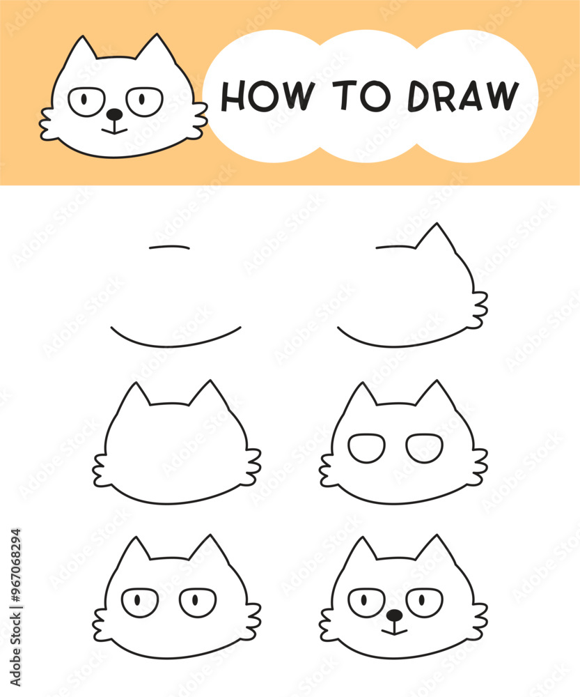 How to draw cat face cartoon step by step for learning, kid, education ...
