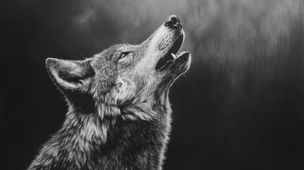 Wall Mural - A Wolf Howling at the Moon with Fur Detail