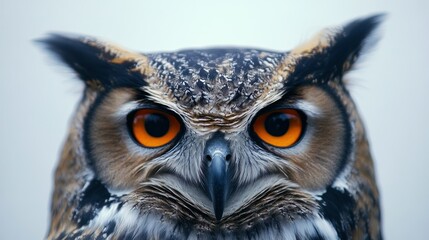 Poster - Close-up of an Owl's Face with Intense Orange Eyes