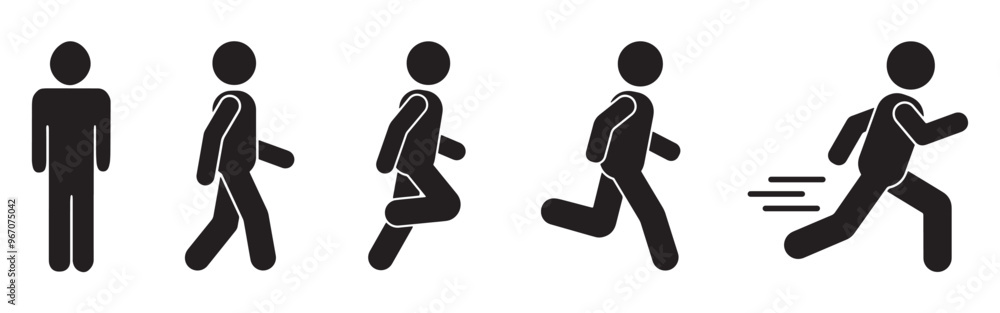 Running and walking people icons. Man stands, walk and run illustration ...