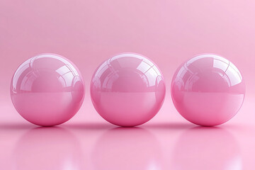 Three glossy pink spheres arranged in a row over a soft pink background, creating a modern and playful ambiance.