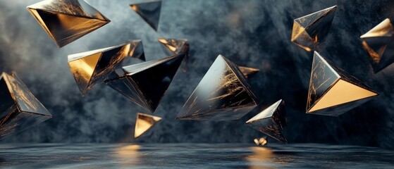 Wall Mural - A series of triangles are floating in the air, creating a sense of movement