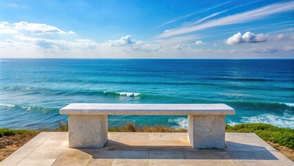 Wall Mural - White stone bench overlooking ocean